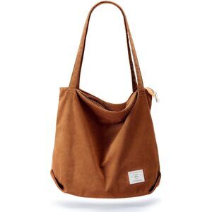 Women Brown Imported Corduroy Casual Big Capacity Shoulder Tote Handbag